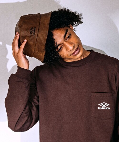 UMBRO（アンブロ）の「UMBRO/アンブロ SP PU LOGO HAT/別注 刺繍ロゴ バケットハット（ハット・メンズ・ブラウン/ブラック・ﾌﾘ-）」の10枚目の写真