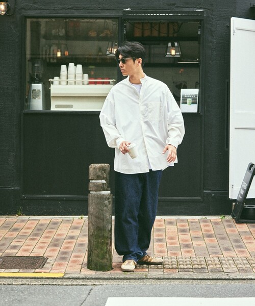 FREAK'S STORE（フリークスストア）の「限定展開 Relax Fit リラックスフィット バンドカラーシャツ（シャツ/ブラウス・メンズ・ブラック/サックスブルー/オリーブ/ホワイト/キャメル/ライトグレー/チャコールグレー/オフホワイト/ブルー・SMALL/MEDIUM/LARGE）」の10枚目の写真