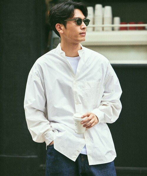 FREAK'S STORE（フリークスストア）の「限定展開 Relax Fit リラックスフィット バンドカラーシャツ（シャツ/ブラウス・メンズ・ブラック/サックスブルー/オリーブ/ホワイト/キャメル/ライトグレー/チャコールグレー/オフホワイト/ブルー・SMALL/MEDIUM/LARGE）」の16枚目の写真