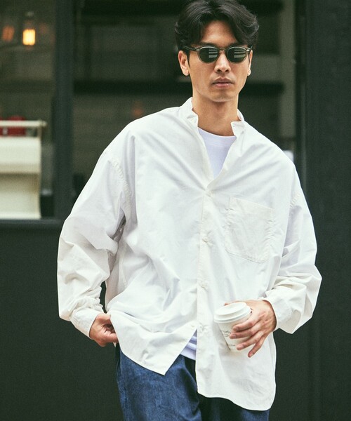 FREAK'S STORE（フリークスストア）の「限定展開 Relax Fit リラックスフィット バンドカラーシャツ（シャツ/ブラウス・メンズ・ブラック/サックスブルー/オリーブ/ホワイト/キャメル/ライトグレー/チャコールグレー/オフホワイト/ブルー・SMALL/MEDIUM/LARGE）」の19枚目の写真