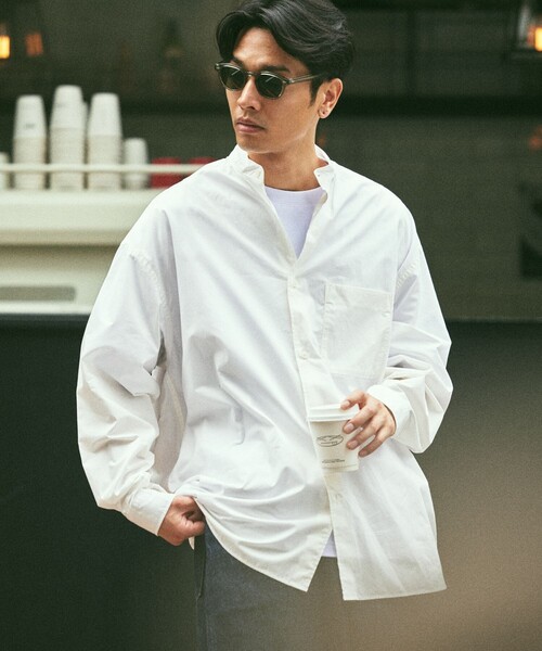 FREAK'S STORE（フリークスストア）の「限定展開 Relax Fit リラックスフィット バンドカラーシャツ（シャツ/ブラウス・メンズ・ブラック/サックスブルー/オリーブ/ホワイト/キャメル/ライトグレー/チャコールグレー/オフホワイト/ブルー・SMALL/MEDIUM/LARGE）」の21枚目の写真