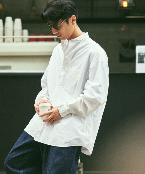 FREAK'S STORE（フリークスストア）の「限定展開 Relax Fit リラックスフィット バンドカラーシャツ（シャツ/ブラウス・メンズ・ブラック/サックスブルー/オリーブ/ホワイト/キャメル/ライトグレー/チャコールグレー/オフホワイト/ブルー・SMALL/MEDIUM/LARGE）」の22枚目の写真