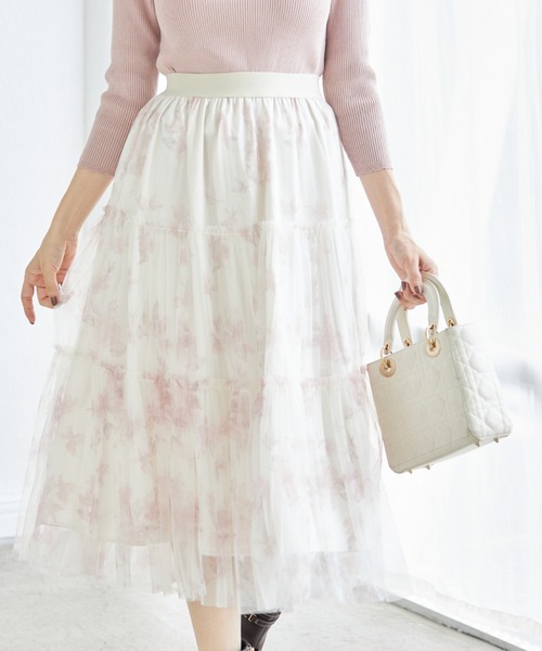 【セール】フラワープリントチュールフリルティアードスカート（スカート）｜tocco closet（トッコ クローゼット） 5,192円