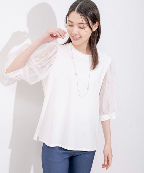 Jayro(ジャイロ)の「袖メッシュパール使いTシャツ(Tシャツ/カットソー・レディース・ホワイト/ブラック・M)」の10枚目の写真