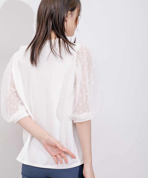 Jayro(ジャイロ)の「袖メッシュパール使いTシャツ(Tシャツ/カットソー・レディース・ホワイト/ブラック・M)」の13枚目の写真