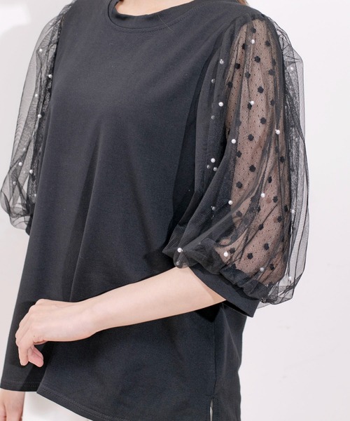Jayro(ジャイロ)の「袖メッシュパール使いTシャツ(Tシャツ/カットソー・レディース・ホワイト/ブラック・M)」の19枚目の写真