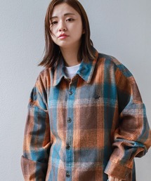 【BEVERLY HILLS POLO CLUB/ビバリーヒルズポロクラブ】ブランドロゴ ワンポイント刺繍＆チェック柄デザイン ビッグシルエット メルトン長袖シャツ