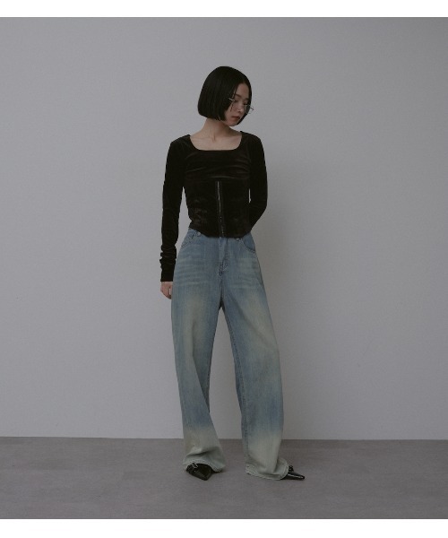 duei（デュイ）の「スクエアネックベロアコルセットトップス（Tシャツ/カットソー・レディース・グレー/ブラック・FREE）」の5枚目の写真