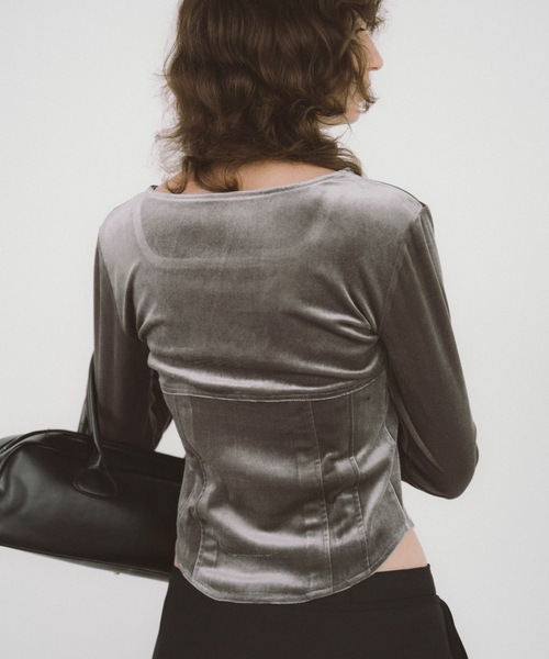 duei（デュイ）の「スクエアネックベロアコルセットトップス（Tシャツ/カットソー・レディース・グレー/ブラック・FREE）」の11枚目の写真