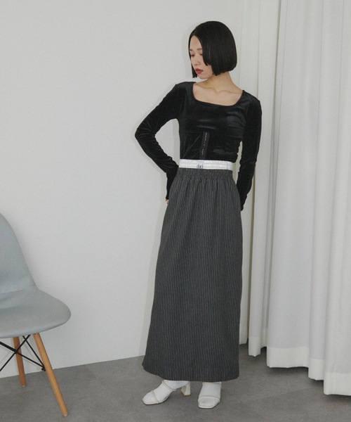 スクエアネックベロアコルセットトップス（Tシャツ/カットソー）｜duei