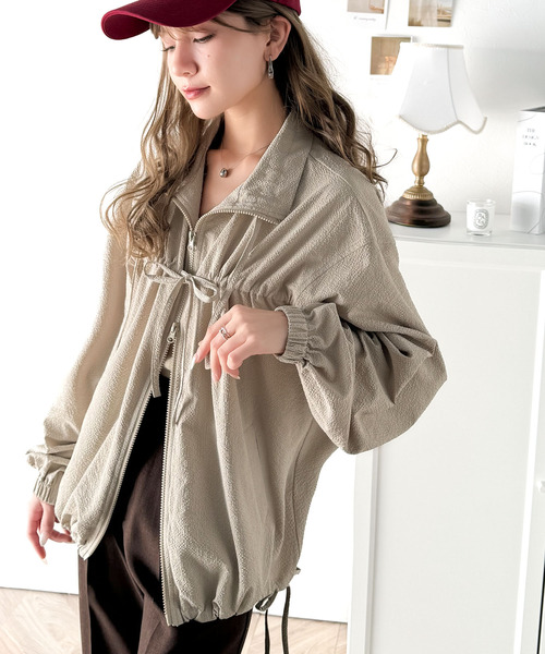 classicalelf（クラシカルエルフ）の「トレンド感たっぷりダブルジップリボンJK（ブルゾン・レディース・ブラック/オフホワイト/ベージュ・MEDIUM/SMALL/X-LARGE/LARGE）」の9枚目の写真