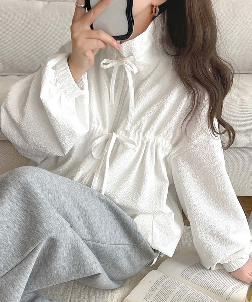 classicalelf（クラシカルエルフ）の「トレンド感たっぷりダブルジップリボンJK（ブルゾン・レディース・ブラック/オフホワイト/ベージュ・MEDIUM/SMALL/X-LARGE/LARGE）」の13枚目の写真