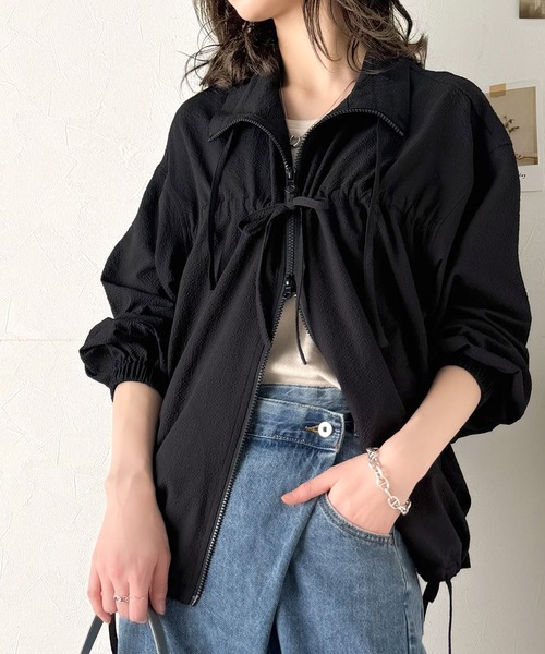 classicalelf（クラシカルエルフ）の「トレンド感たっぷりダブルジップリボンJK（ブルゾン・レディース・ブラック/オフホワイト/ベージュ・MEDIUM/SMALL/X-LARGE/LARGE）」の12枚目の写真