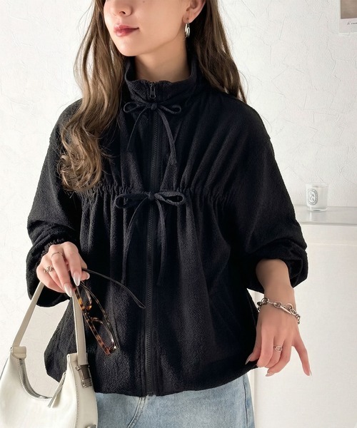 classicalelf（クラシカルエルフ）の「トレンド感たっぷりダブルジップリボンJK（ブルゾン・レディース・ブラック/オフホワイト/ベージュ・MEDIUM/SMALL/X-LARGE/LARGE）」の15枚目の写真