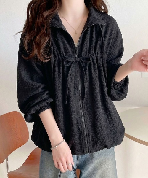 classicalelf（クラシカルエルフ）の「トレンド感たっぷりダブルジップリボンJK（ブルゾン・レディース・ブラック/オフホワイト/ベージュ・MEDIUM/SMALL/X-LARGE/LARGE）」の16枚目の写真