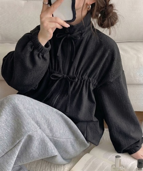 classicalelf（クラシカルエルフ）の「トレンド感たっぷりダブルジップリボンJK（ブルゾン・レディース・ブラック/オフホワイト/ベージュ・MEDIUM/SMALL/X-LARGE/LARGE）」の17枚目の写真