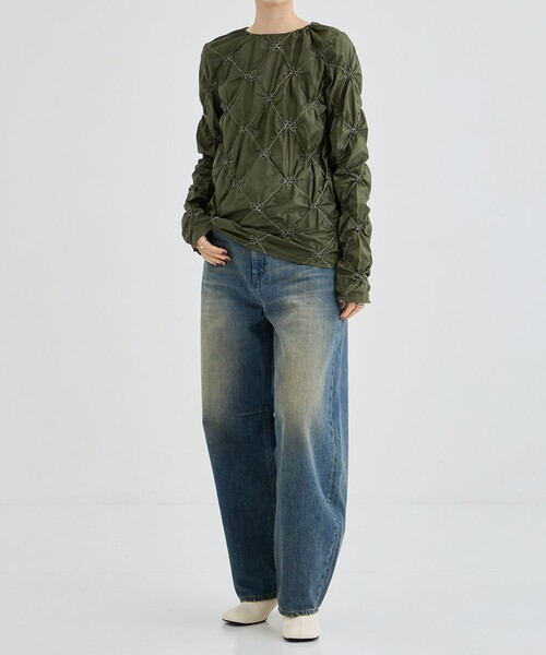 HOUGA/ホウガ】dearly tops/シャーリングカットソー（Tシャツ