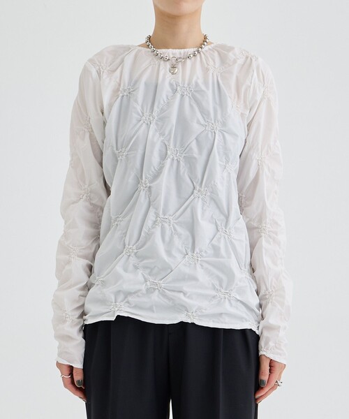 HOUGA（ホウガ）の「【HOUGA/ホウガ】dearly tops/シャーリングカットソー（Tシャツ/カットソー・レディース・カーキ/ホワイト・FREE）」の13枚目の写真