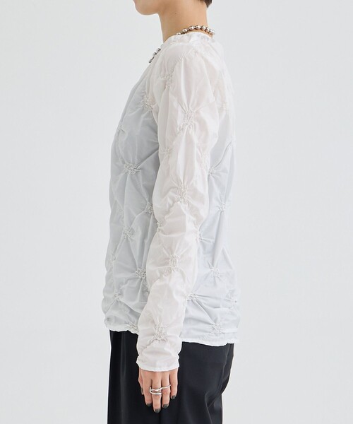 HOUGA（ホウガ）の「【HOUGA/ホウガ】dearly tops/シャーリングカットソー（Tシャツ/カットソー・レディース・カーキ/ホワイト・FREE）」の14枚目の写真