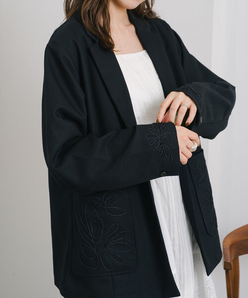 【セットアップ対応/裏地なし】フレンチツイル刺繍ジャケット Kastane（カスタネ）の「【セットアップ対応/裏地なし】フレンチ