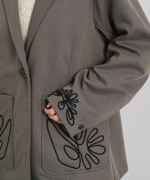 kastane 刺繍グランパジャケット テーラード グレー