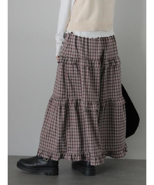 ehka sopo（エヘカソポ）の「チェックティアードスカート（スカート・レディース・キャメル/グリーン/ボルドー・F）」の3枚目の写真