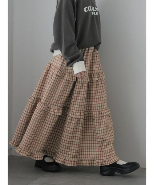 ehka sopo（エヘカソポ）の「チェックティアードスカート（スカート・レディース・キャメル/グリーン/ボルドー・F）」の4枚目の写真