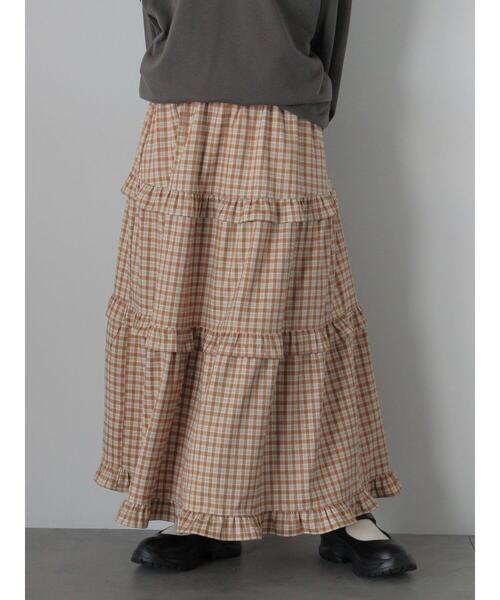 ehka sopo（エヘカソポ）の「チェックティアードスカート（スカート・レディース・キャメル/グリーン/ボルドー・F）」の7枚目の写真