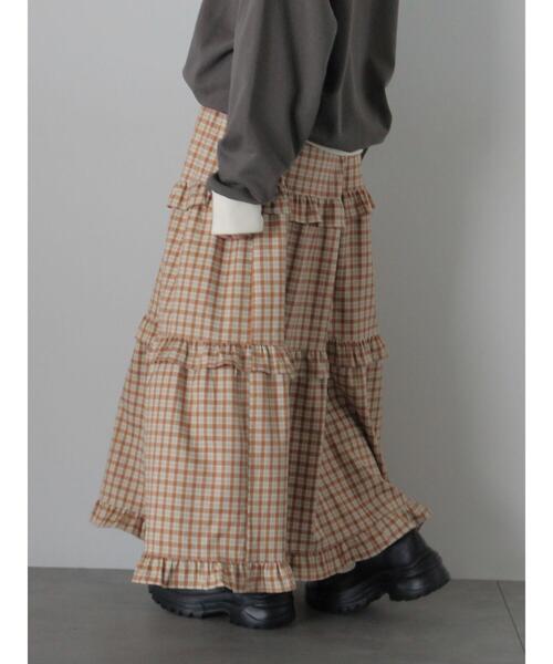 ehka sopo（エヘカソポ）の「チェックティアードスカート（スカート・レディース・キャメル/グリーン/ボルドー・F）」の8枚目の写真