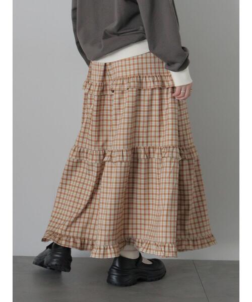 ehka sopo（エヘカソポ）の「チェックティアードスカート（スカート・レディース・キャメル/グリーン/ボルドー・F）」の9枚目の写真
