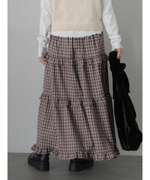 ehka sopo（エヘカソポ）の「チェックティアードスカート（スカート・レディース・キャメル/グリーン/ボルドー・F）」の14枚目の写真