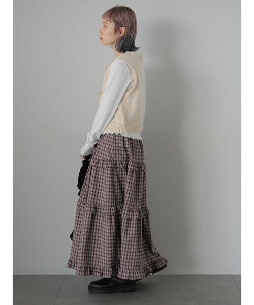 ehka sopo（エヘカソポ）の「チェックティアードスカート（スカート・レディース・キャメル/グリーン/ボルドー・F）」の17枚目の写真