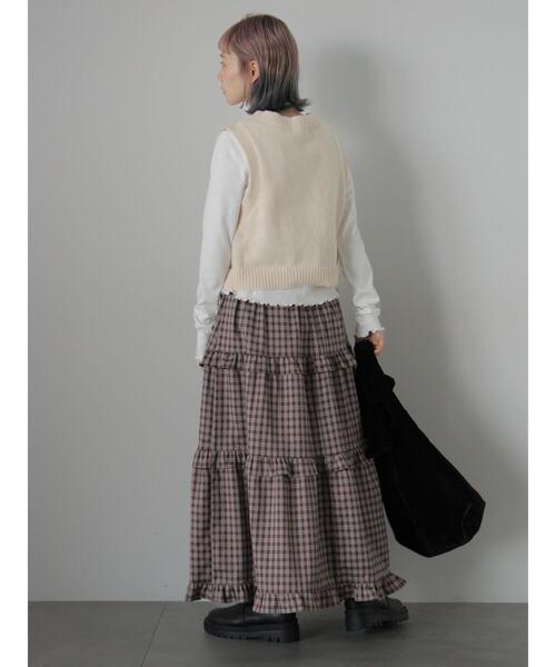 ehka sopo（エヘカソポ）の「チェックティアードスカート（スカート・レディース・キャメル/グリーン/ボルドー・F）」の18枚目の写真