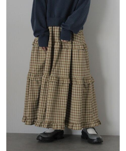 ehka sopo（エヘカソポ）の「チェックティアードスカート（スカート・レディース・キャメル/グリーン/ボルドー・F）」の20枚目の写真
