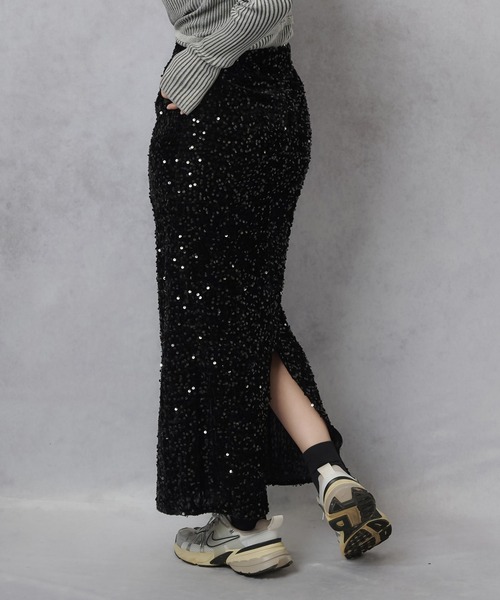 Lull(ルル)の「【Lull / ルル】スパンコールロングスカート(スカート・レディース・グレー/ブラック・ONESIZE)」の5枚目の写真