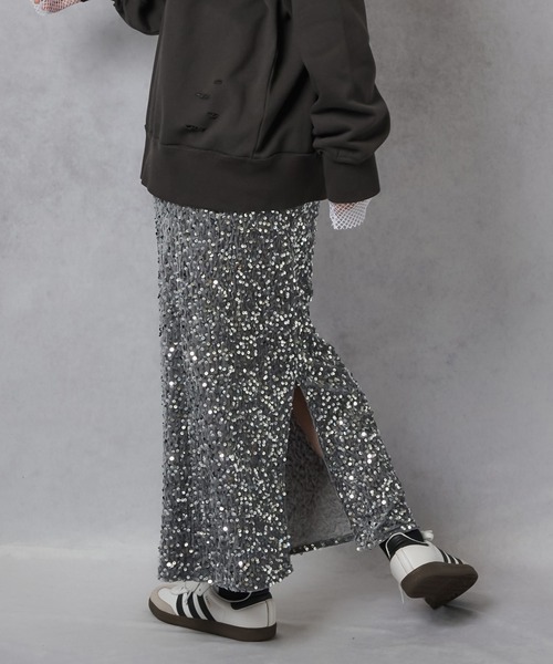 Lull(ルル)の「【Lull / ルル】スパンコールロングスカート(スカート・レディース・グレー/ブラック・ONESIZE)」の10枚目の写真