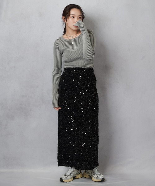 Lull(ルル)の「【Lull / ルル】スパンコールロングスカート(スカート・レディース・グレー/ブラック・ONESIZE)」の11枚目の写真