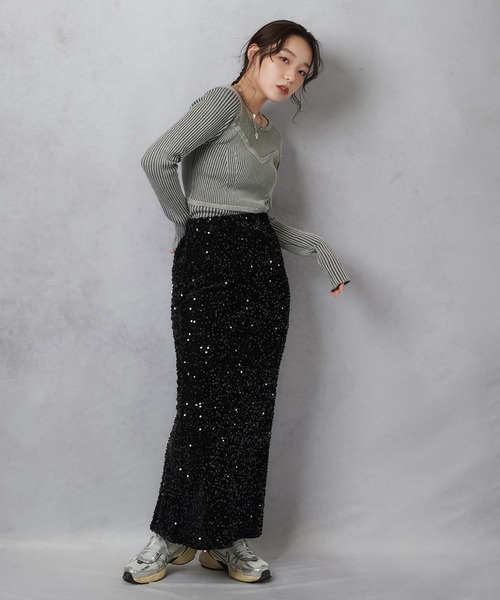 Lull(ルル)の「【Lull / ルル】スパンコールロングスカート(スカート・レディース・グレー/ブラック・ONESIZE)」の12枚目の写真