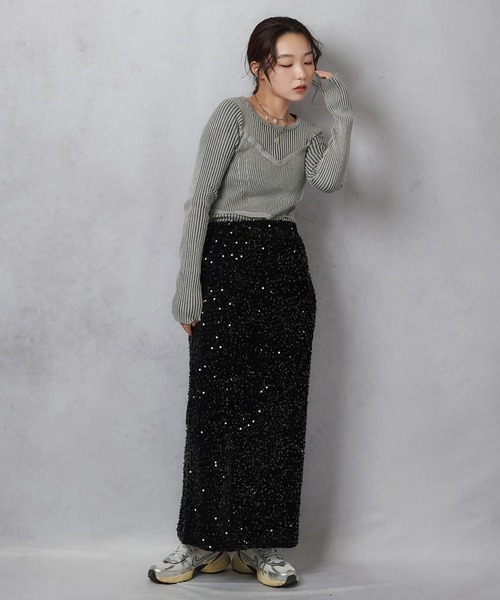Lull(ルル)の「【Lull / ルル】スパンコールロングスカート(スカート・レディース・グレー/ブラック・ONESIZE)」の13枚目の写真