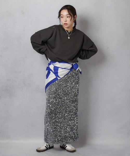 Lull(ルル)の「【Lull / ルル】スパンコールロングスカート(スカート・レディース・グレー/ブラック・ONESIZE)」の16枚目の写真