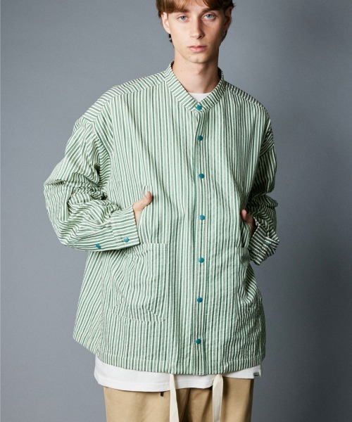 rehacer（レアセル）の「rehacer : Prisoner Shirt Jacket / プリズナーシャツジャケット（シャツ/ブラウス・メンズ・ブラック/グリーン/サックスブルー・SMALL/MEDIUM/LARGE）」の3枚目の写真