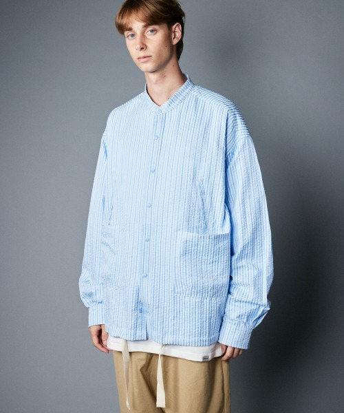 rehacer（レアセル）の「rehacer : Prisoner Shirt Jacket / プリズナーシャツジャケット（シャツ/ブラウス・メンズ・ブラック/グリーン/サックスブルー・SMALL/MEDIUM/LARGE）」の4枚目の写真