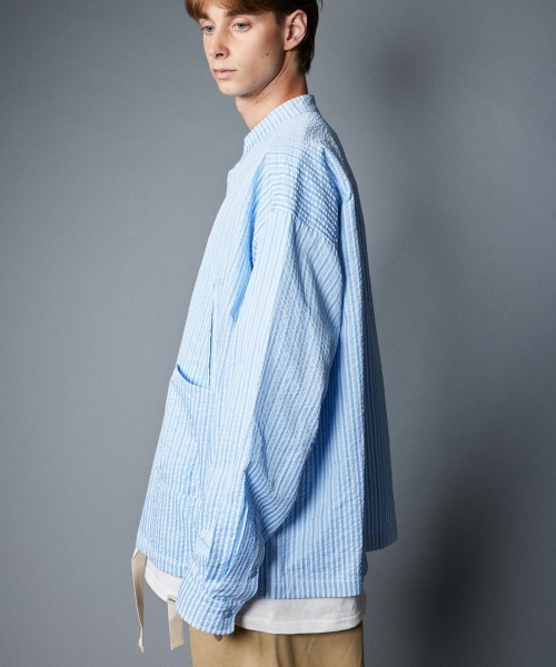 rehacer（レアセル）の「rehacer : Prisoner Shirt Jacket / プリズナーシャツジャケット（シャツ/ブラウス・メンズ・ブラック/グリーン/サックスブルー・SMALL/MEDIUM/LARGE）」の12枚目の写真