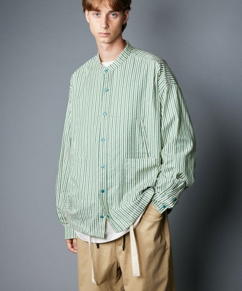 rehacer（レアセル）の「rehacer : Prisoner Shirt Jacket / プリズナーシャツジャケット（シャツ/ブラウス・メンズ・ブラック/グリーン/サックスブルー・SMALL/MEDIUM/LARGE）」の6枚目の写真