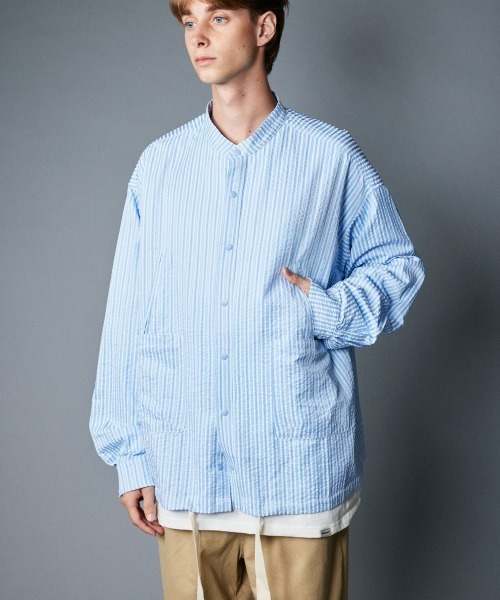 rehacer（レアセル）の「rehacer : Prisoner Shirt Jacket / プリズナーシャツジャケット（シャツ/ブラウス・メンズ・ブラック/グリーン/サックスブルー・SMALL/MEDIUM/LARGE）」の8枚目の写真