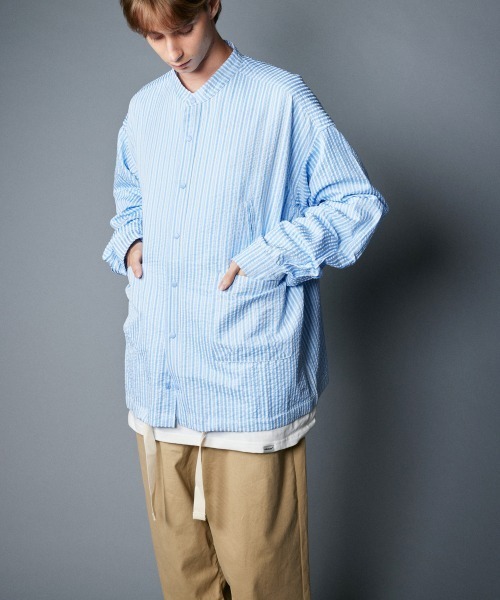 rehacer（レアセル）の「rehacer : Prisoner Shirt Jacket / プリズナーシャツジャケット（シャツ/ブラウス・メンズ・ブラック/グリーン/サックスブルー・SMALL/MEDIUM/LARGE）」の10枚目の写真