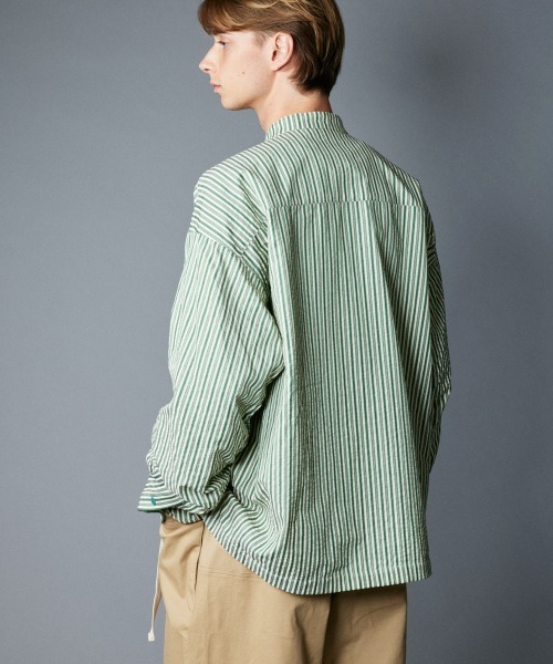 rehacer（レアセル）の「rehacer : Prisoner Shirt Jacket / プリズナーシャツジャケット（シャツ/ブラウス・メンズ・ブラック/グリーン/サックスブルー・SMALL/MEDIUM/LARGE）」の9枚目の写真