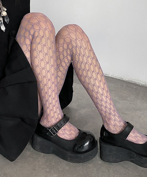 c.u.l（シーユーエル）の「ジオメトリック柄 カラー網タイツ ストッキング cula1041（タイツ/ストッキング・レディース・グレー/ブラック/パープル/ホワイト/レッド/グリーン・FREE）」の19枚目の写真