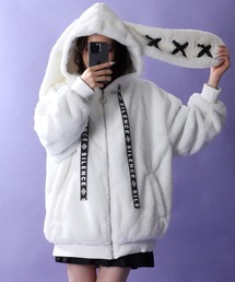 SITRY（シトリー）の「Rabbit Ears Fur Hoodie/オーバーサイズ うさ耳付きフード フルジップパーカー ファーブルゾン ファージャケット（ブルゾン）」