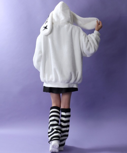 SITRY（シトリー）の「Rabbit Ears Fur Hoodie/オーバーサイズ うさ耳付きフード フルジップパーカー ファーブルゾン ファージャケット（ブルゾン・レディース・ホワイト/ピンク/ブラック/サックスブルー/ブラック系その他・FREE）」の17枚目の写真